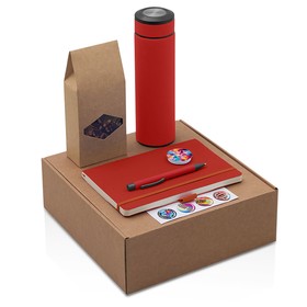 Подарочный набор с термосом, блокнотом, ручкой и чаем, красный