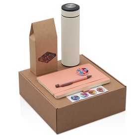 Подарочный набор с термосом, блокнотом, ручкой и чаем, розовый