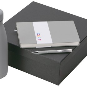 Подарочный набор с блокнотом С2, металлической ручкой и термобутылкой, серый