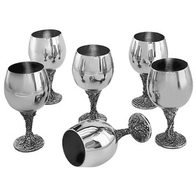 Стопки (6шт), H=9,4 см, посеребренный металл, лазерная гравировка