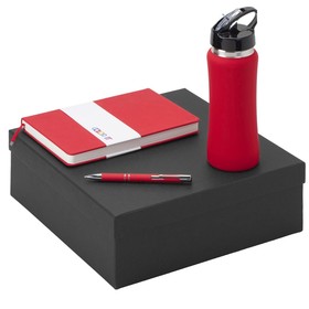 Подарочный набор с блокнотом С2, металлической ручкой и бутылкой для воды, красный
