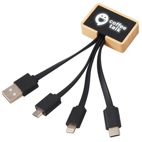 Кабель 3-в-1 с подсветкой лого «Reedia S6», бамбук, черный