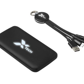 Набор из внешнего акуумулятора и универсального кабеля с подсветкой лого «Reserve LED», 10000mAh, черный