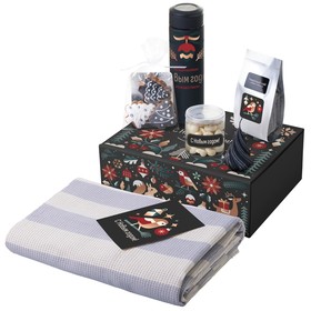 Подарочный набор c пледом, термосом, свечой и миндалем, черный