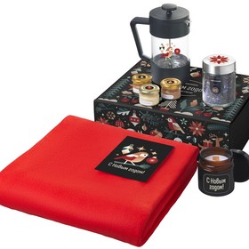 Подарочный набор c пледом, френчпрессом, чаем и медом, красный