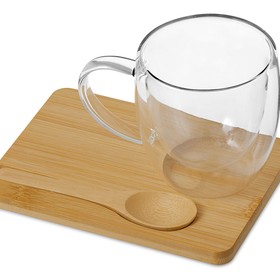 Кружка с двойными стенками на подставке с ложкой 