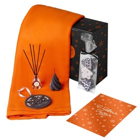 Подарочный набор с пледом, свечой и диффузором, оранжевый