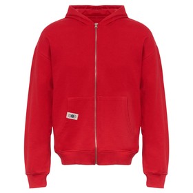 Толстовка оверсайз с капюшоном на молнии «Monaco», красный, лейбл, бренд тайп и термотрансфер