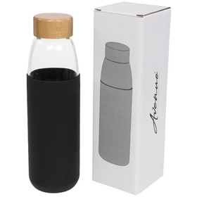 Стеклянная спортивная бутылка Kai с деревянной крышкой и объемом 540 мл, черный